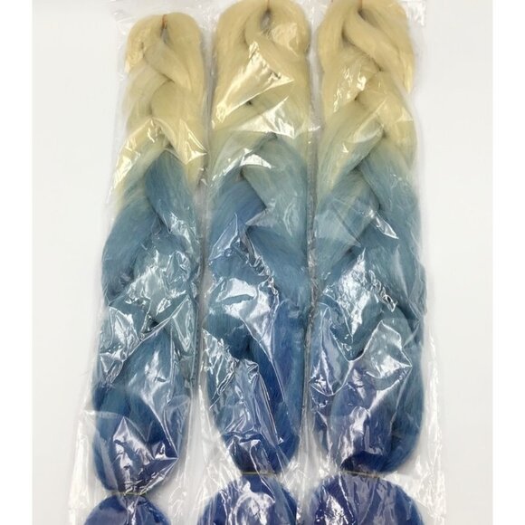 Ombre Braiding Hair Blonde/Light Blue/Dark Blue 5 Packs 24" Extensions Bacana - Picture 2 of 9